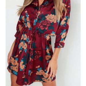 MAROON FLORAL TIE WAIST MINI DRESS SIZE 6